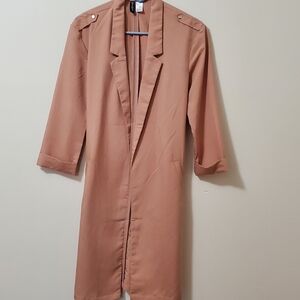 Beige/Salmon/Peach Quarter-Sleeve Lightweight Trench Coat (S)